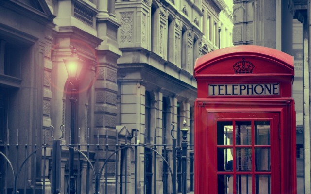 Red telephone booth street fence free wallpaper - medium preview image