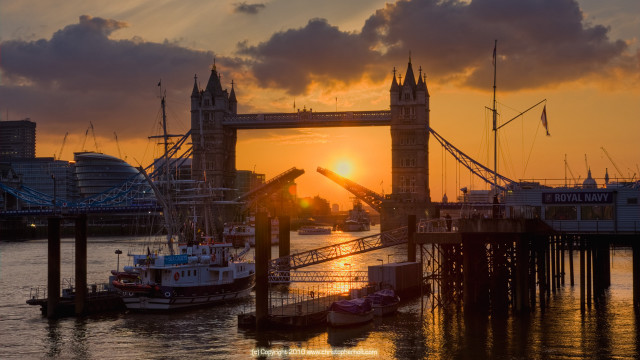 Bridge boat sunset clouds water free wallpaper - medium preview image