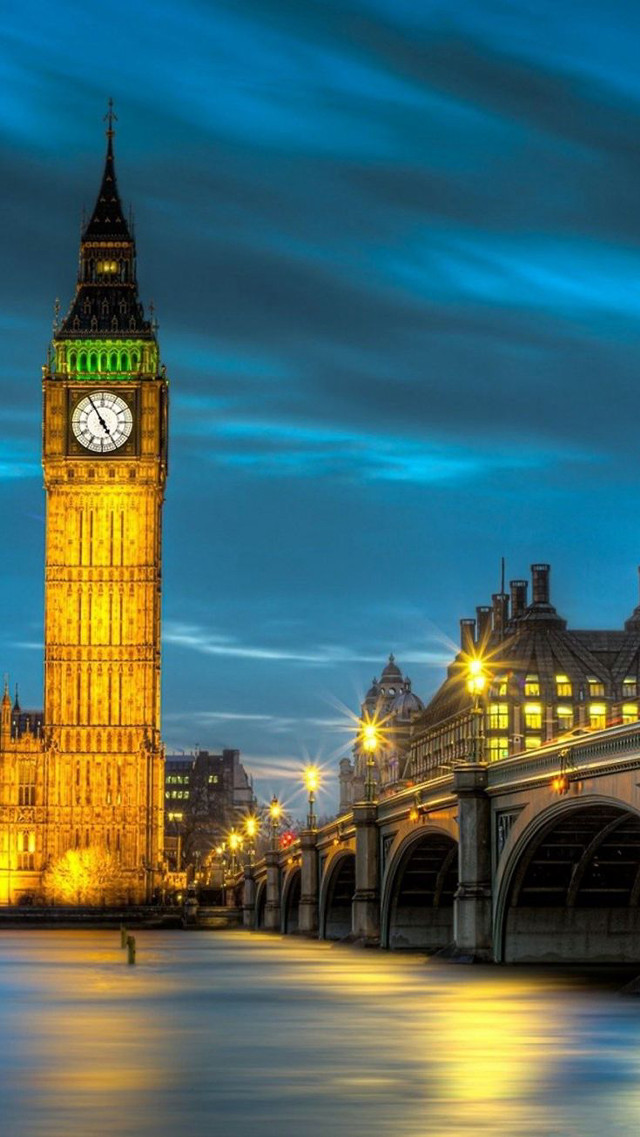 Clock tower night water bridge free wallpaper - medium preview image