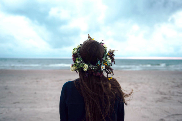 Woman flower crown beach ocean free wallpaper - medium preview image