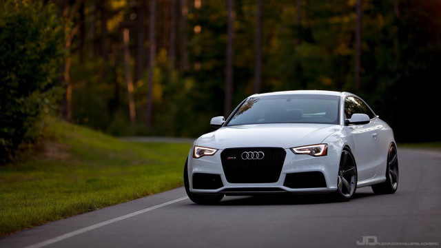 White car road forest sunny free wallpaper - medium preview image