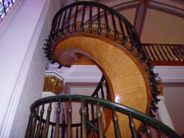 Spiral staircase stainedglass wooden railing free wallpaper - medium preview image