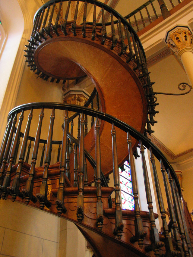 Spiral staircase clock stainedglass architecture free wallpaper - medium preview image
