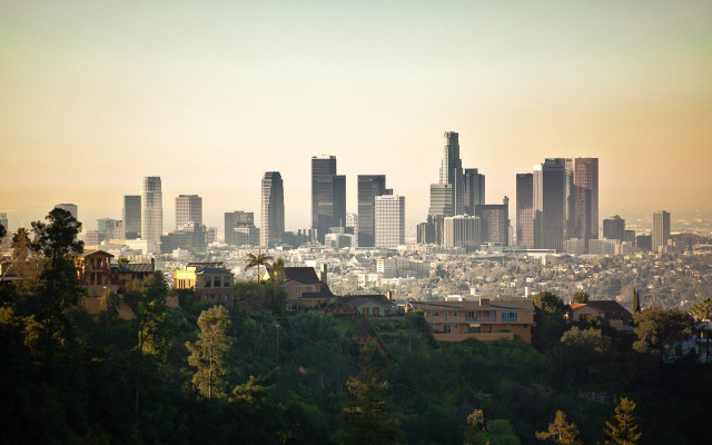 City skyline trees hazy sunset #2 free wallpaper - medium preview image