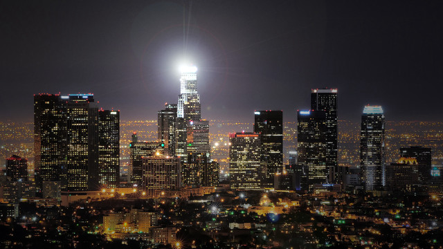 City night bright lights skyscrapers free wallpaper - medium preview image