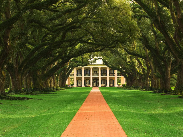 Brick path white house trees free wallpaper - medium preview image