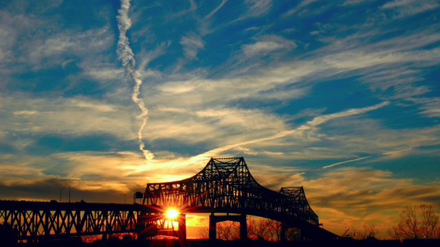 Bridge sunset contrail sky background free wallpaper - medium preview image