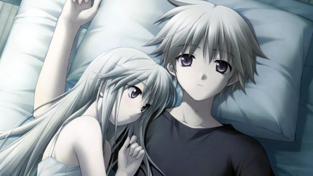Anime characters bed head holding free wallpaper - medium preview image