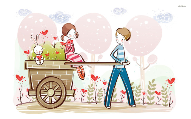 Man woman pushing wagon rabbit free wallpaper - medium preview image