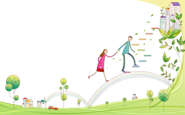 Man woman walking hill rainbow free wallpaper - medium preview image