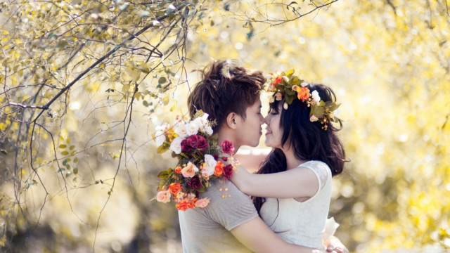 Couple kissing tree flowers man #2 free wallpaper - medium preview image