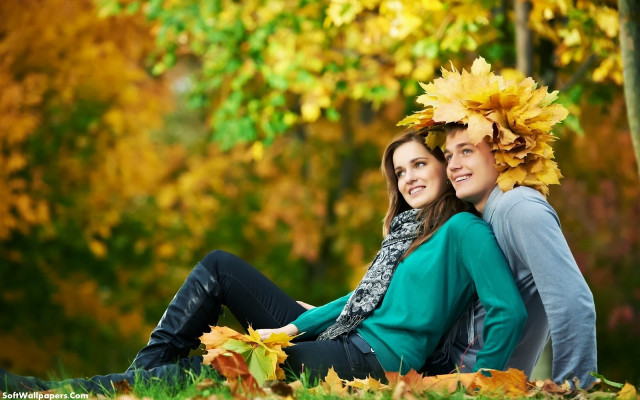 Two people sitting leaves heads #3 free wallpaper - medium preview image