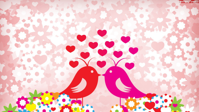 Two birds flowery branch hearts free wallpaper - medium preview image
