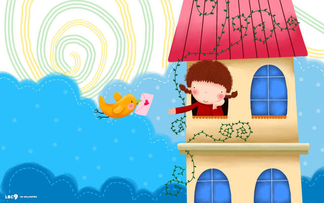 Girl flying house bird nearby free wallpaper - medium preview image