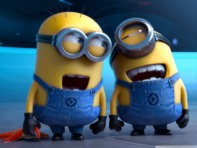 Minions blue background posing friends free wallpaper - medium preview image