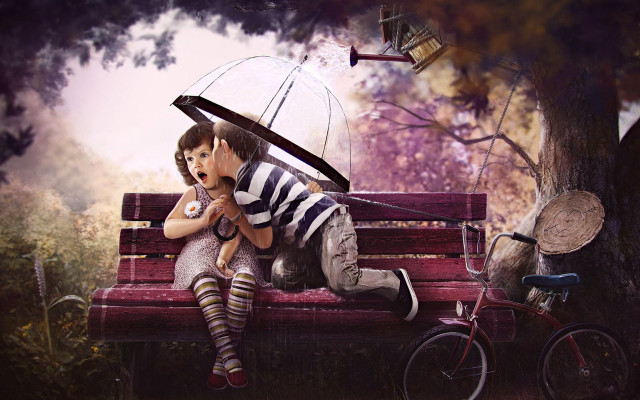 Woman bench umbrella bike sitting free wallpaper - medium preview image