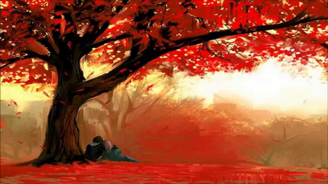 Couple sitting under tree fall free wallpaper - medium preview image