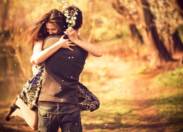 Man woman forest autumn love free wallpaper - medium preview image