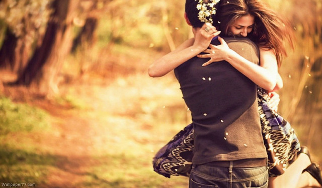 Woman holding man forest trees free wallpaper - medium preview image