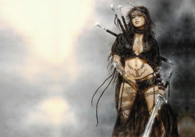 Woman costume sword black feathers free wallpaper - medium preview image