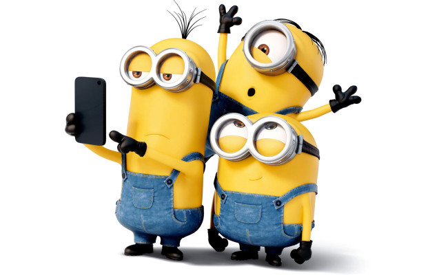 Minions arms up cellphone holding free wallpaper - medium preview image