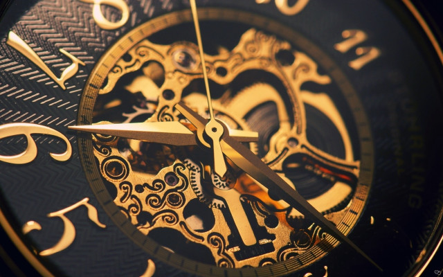 Clockface gold hands gears black free wallpaper - medium preview image