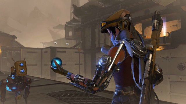 Futuristic man blueball gun steampunk free wallpaper - medium preview image