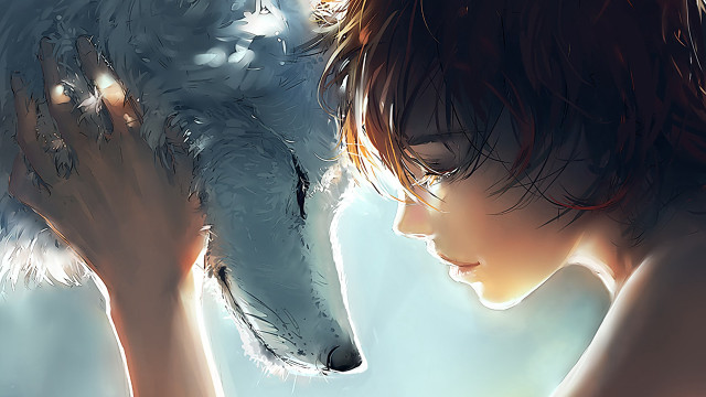 Woman holding wolf looking background free wallpaper for desktop - medium preview image
