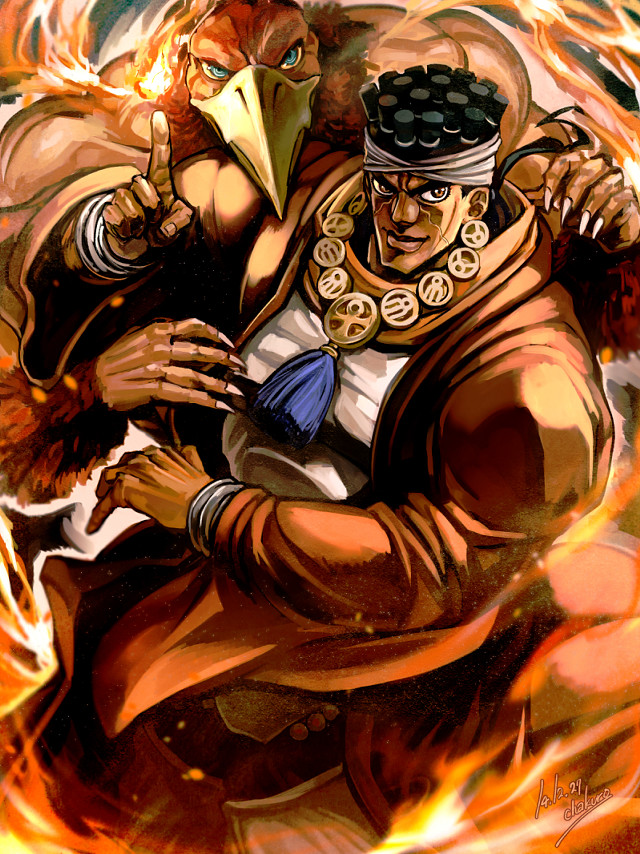 Man bird shoulder fire blue free wallpaper - medium preview image