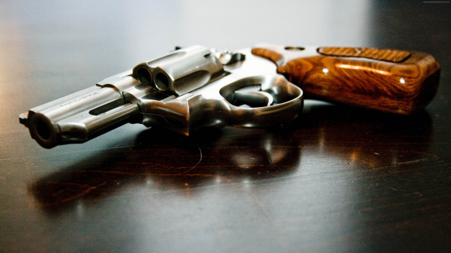 Gun revolver wooden handle wooden free wallpaper - medium preview image