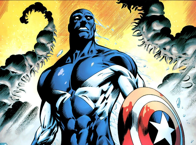 Man blue suit holding shield free wallpaper - medium preview image