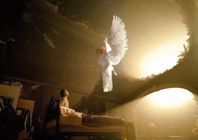 Woman white bed angel standing free wallpaper - medium preview image