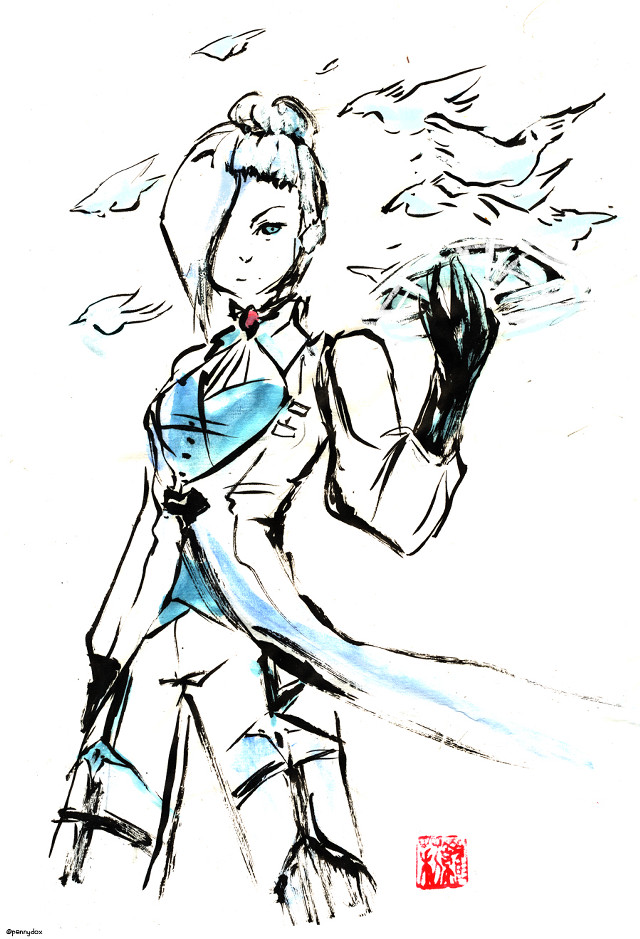 Woman bird ink drawing clarice free wallpaper - medium preview image