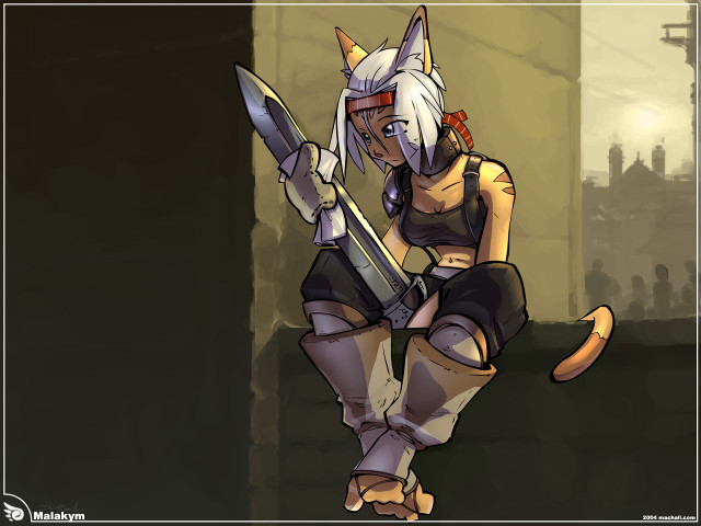 Cartoon character knife cat building free wallpaper - medium preview image