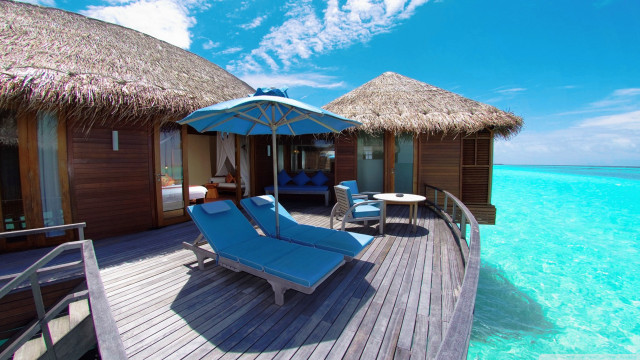 Thatched roof deck chaise lounges free wallpaper - medium preview image