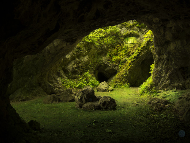 Cave small entrance green lawn free wallpaper - medium preview image