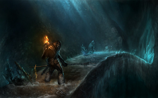 Man cave staff glowing torch free wallpaper - medium preview image