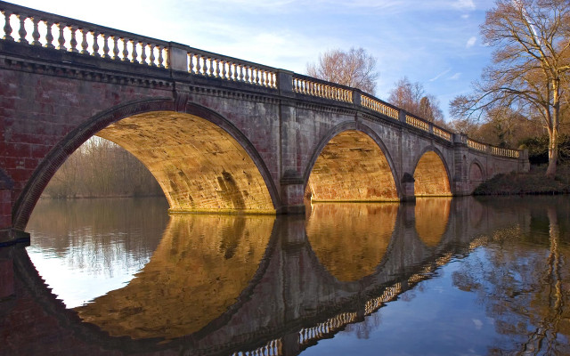 Bridge water fence trees background free wallpaper - medium preview image