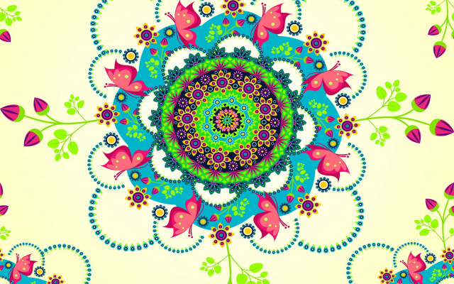 Colorful flower design yellow background free wallpaper - medium preview image