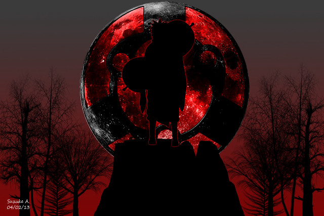 Person red moon black background free wallpaper - medium preview image