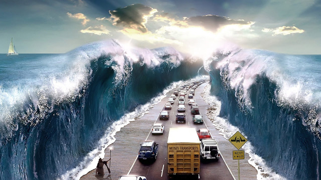 Crashing wave road cars person #2 free wallpaper - medium preview image