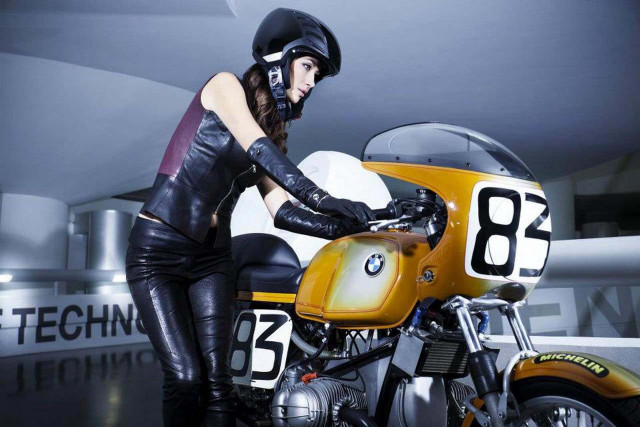 Woman leather outfit motorcycle helmet #2 free wallpaper - medium preview image