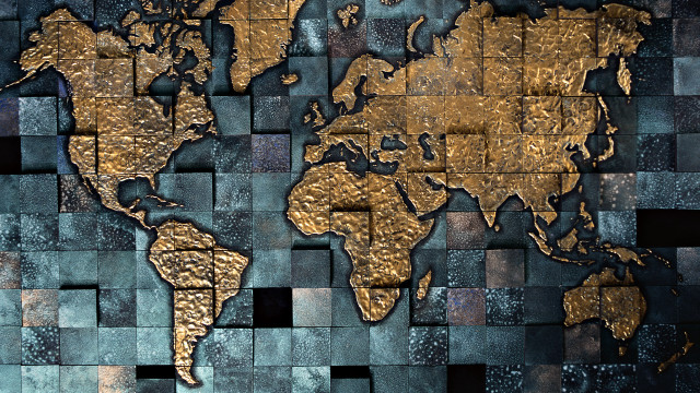 World map tile wall gold free wallpaper - medium preview image
