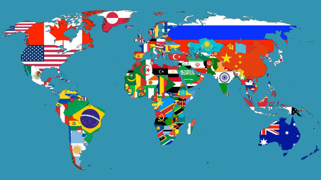 World map flags blue background free wallpaper - medium preview image