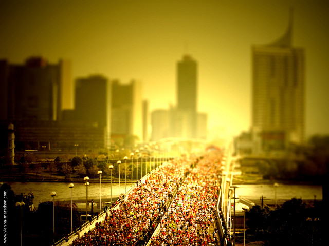 Crowd bridge city tall buildings free wallpaper - medium preview image