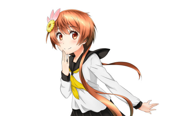 Girl longhair whiteshirt blackpants flower free wallpaper - medium preview image