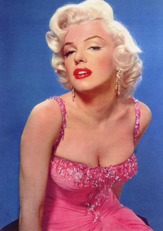 Pink dress blonde blue background free wallpaper - medium preview image