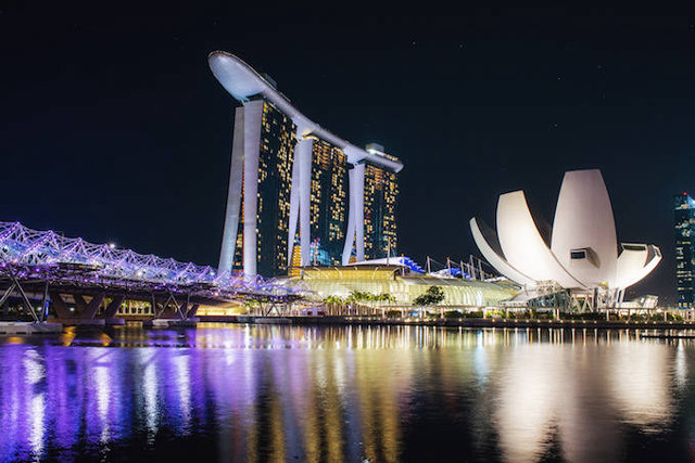 City skyline bridge nighttime reflection free wallpaper - medium preview image