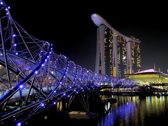 Bridge water lights building background free wallpaper - medium preview image