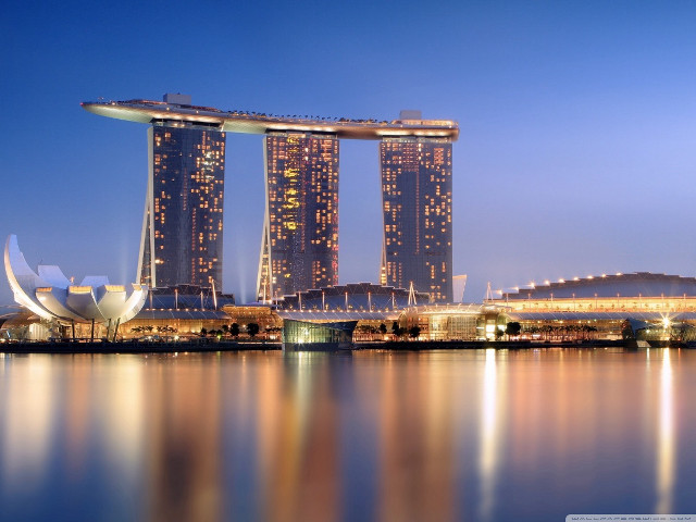 City night water reflection lights free wallpaper - medium preview image